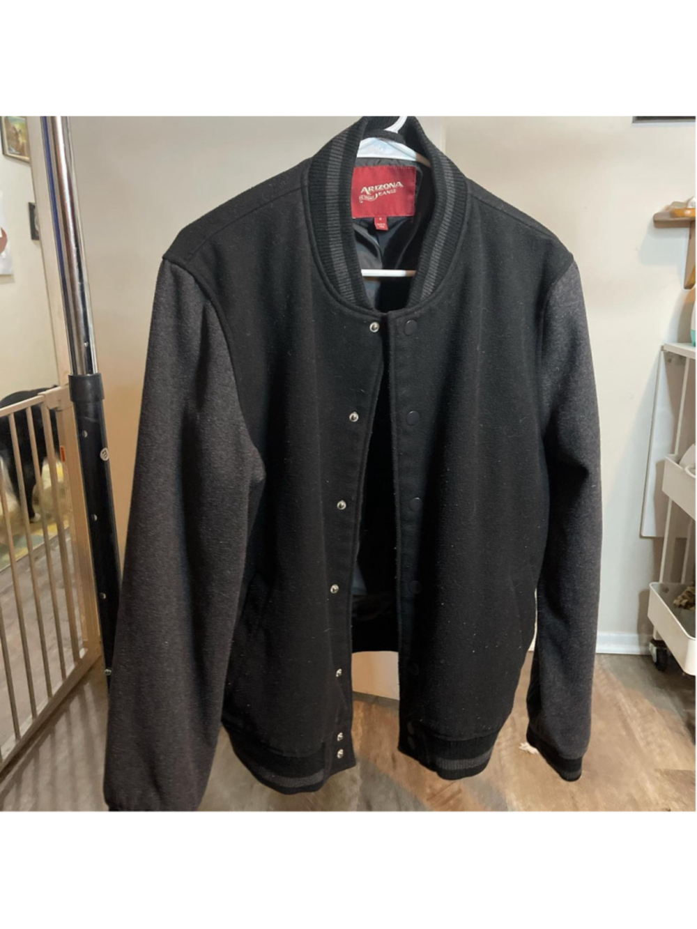 Vintage Black and grey varsity jacket #varsityjacket pet friendly home… has some